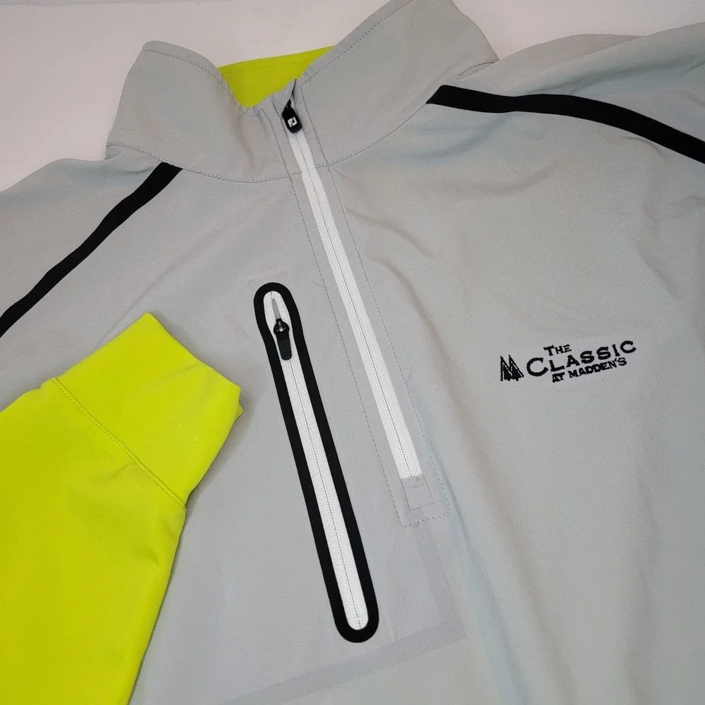 FootJoy Safety Yellow Pullover Mens Large 1/4 Zip Golf Jacket Nylon Stretch Logo